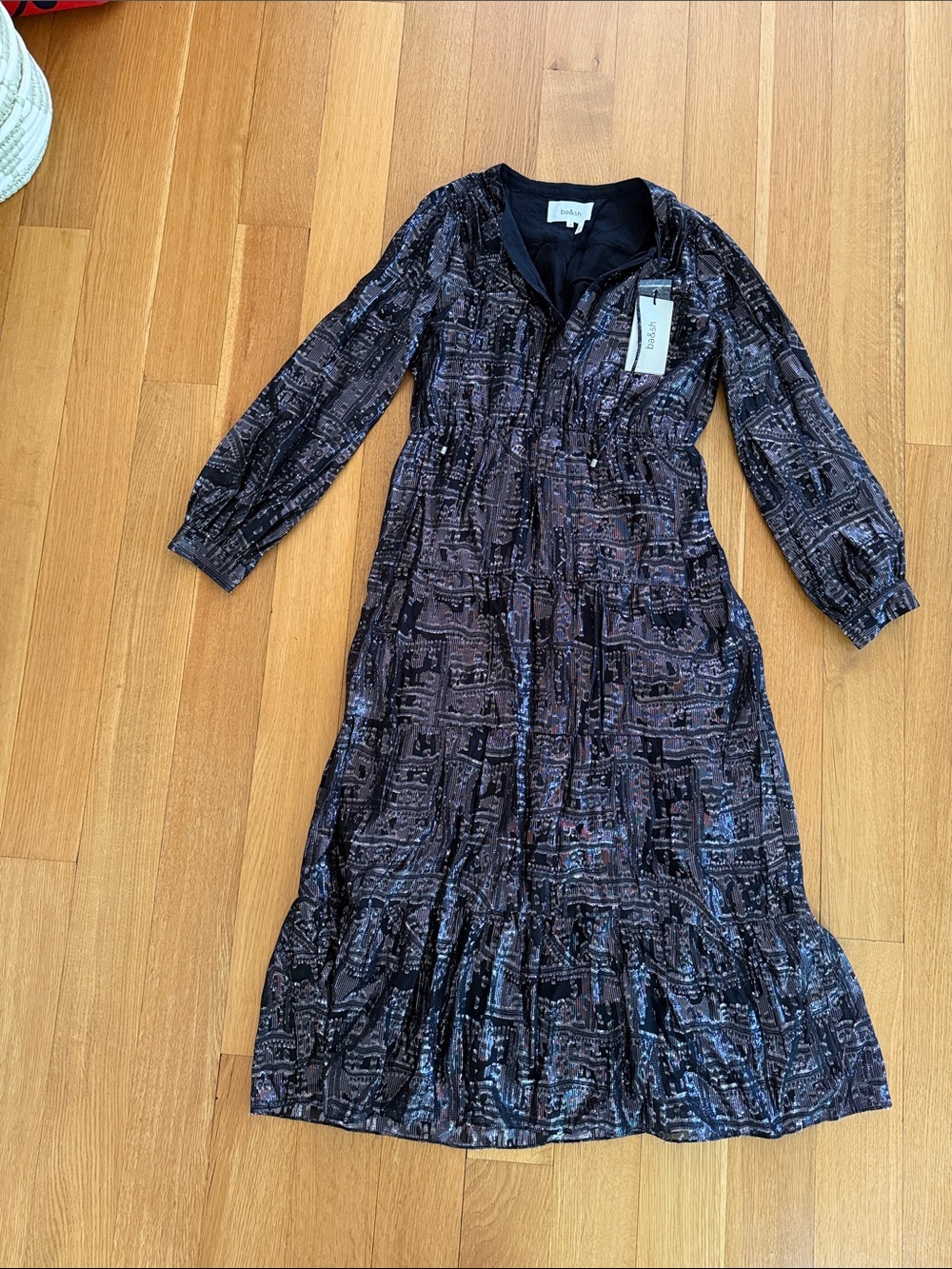 Ba&sh Silver and Black Printed Long-Sleeve Maxi Dress